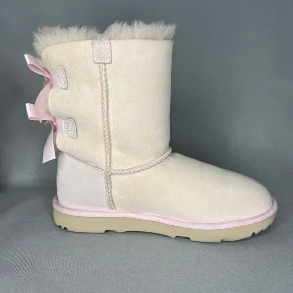 Girls UGG Boots Bailey Bow Baby Pink Suede Wool Coquette Rare Collectors Sz 3 - Picture 10 of 16
